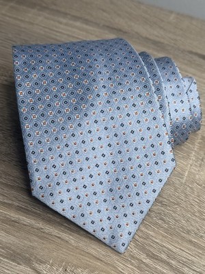 Brioni Silk Tie Blue Geometric Dot Pattern 4x59'' Wide Luxury Italy