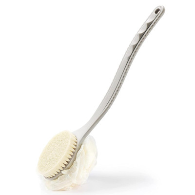 Shower Body Brush with Bristles and Loofah,Back Scrubber Bath Mesh Sponge with C
