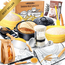Complete Sourdough Starter Kit 34 oz Jar with 2 Silicone Proofing Baskets Yellow