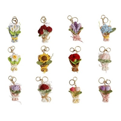 Handmade Crochet Flower Bouquets Keychain Flower Key Holder For Bag Charm