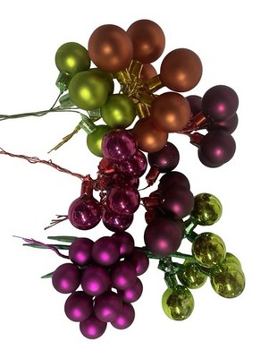 VINTAGE Glass Christmas Bauble Cluster Floral Picks Lot Of 48 Jewel Tone Y2K