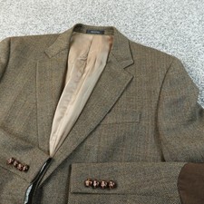 Ralph Lauren Blazer Mens 42L Brown Herringbone Tweed Elbow Patch Coat Jacket Top