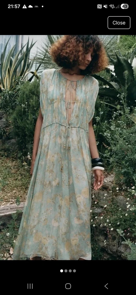 Zara ZW Collection Long Printed Floral Dress Green Blue Size M Ref 3690/008