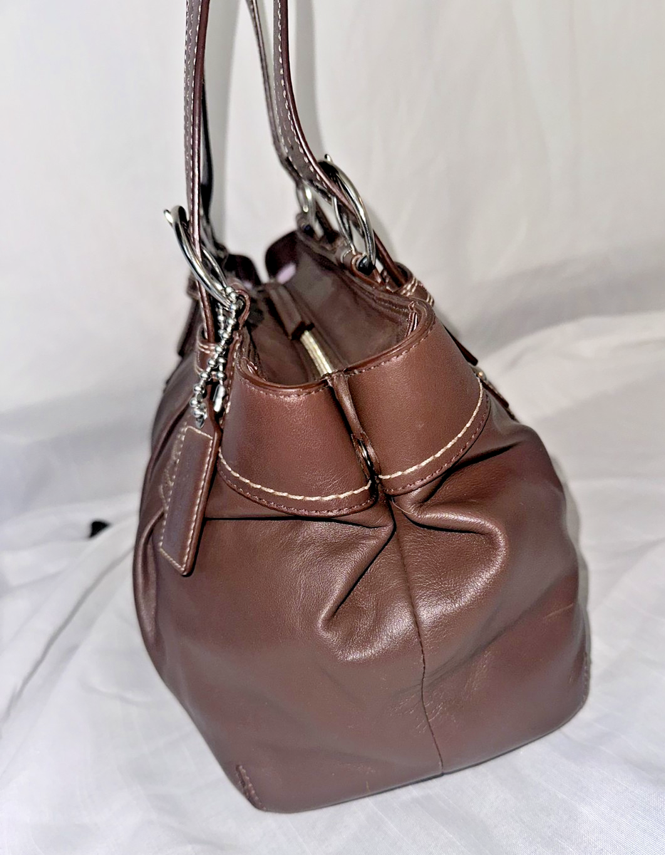 Coach Brown Leather Tote Bag F13732 Shoulder Purse Lilac Interior