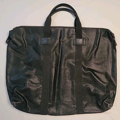 SONIA RYKIEL Large Black Snake Print Leather Tote 24 Hour Bag Canvas Lined VTG