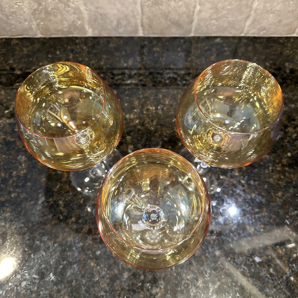 (3)PIER 1 GOLD IRIDESCENT w/CLEAR STEM RED WINE BALLOON GLASSES~DISCONTINUED~NWT - Image 2 of 4