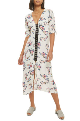 topshop printed button midi dress Topshop Horn Button Print Midi Dress (Regular & Petite) Rust Multi 8 at Nordstrom Rack - Womens Casual Dresswear