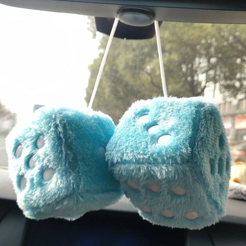 Dados de felpa difusos para espejo de coche par de dados retro rosas con puntos blancos para coche - Imagen 20 de 32