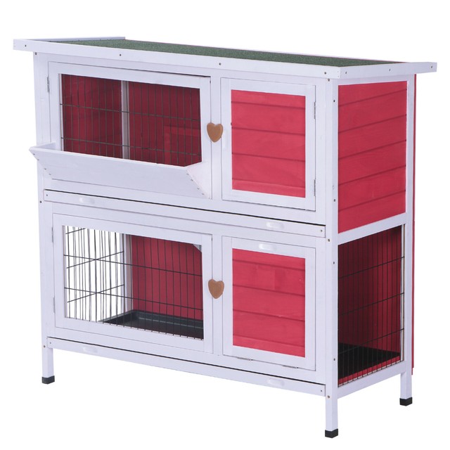 2 Story Indoor Wooden Guinea Pig Cage Rabbit Hutch with Ladder for