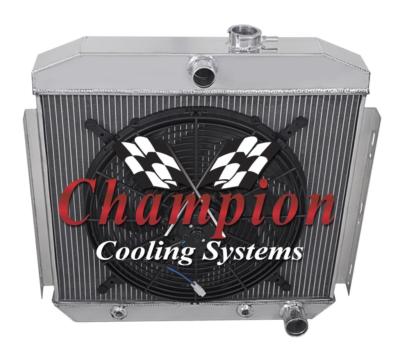 3 Row WR Champion Radiator W/ 16'' Fan for 1955 1956 Chevy Bel Air 6 Cyl Mount