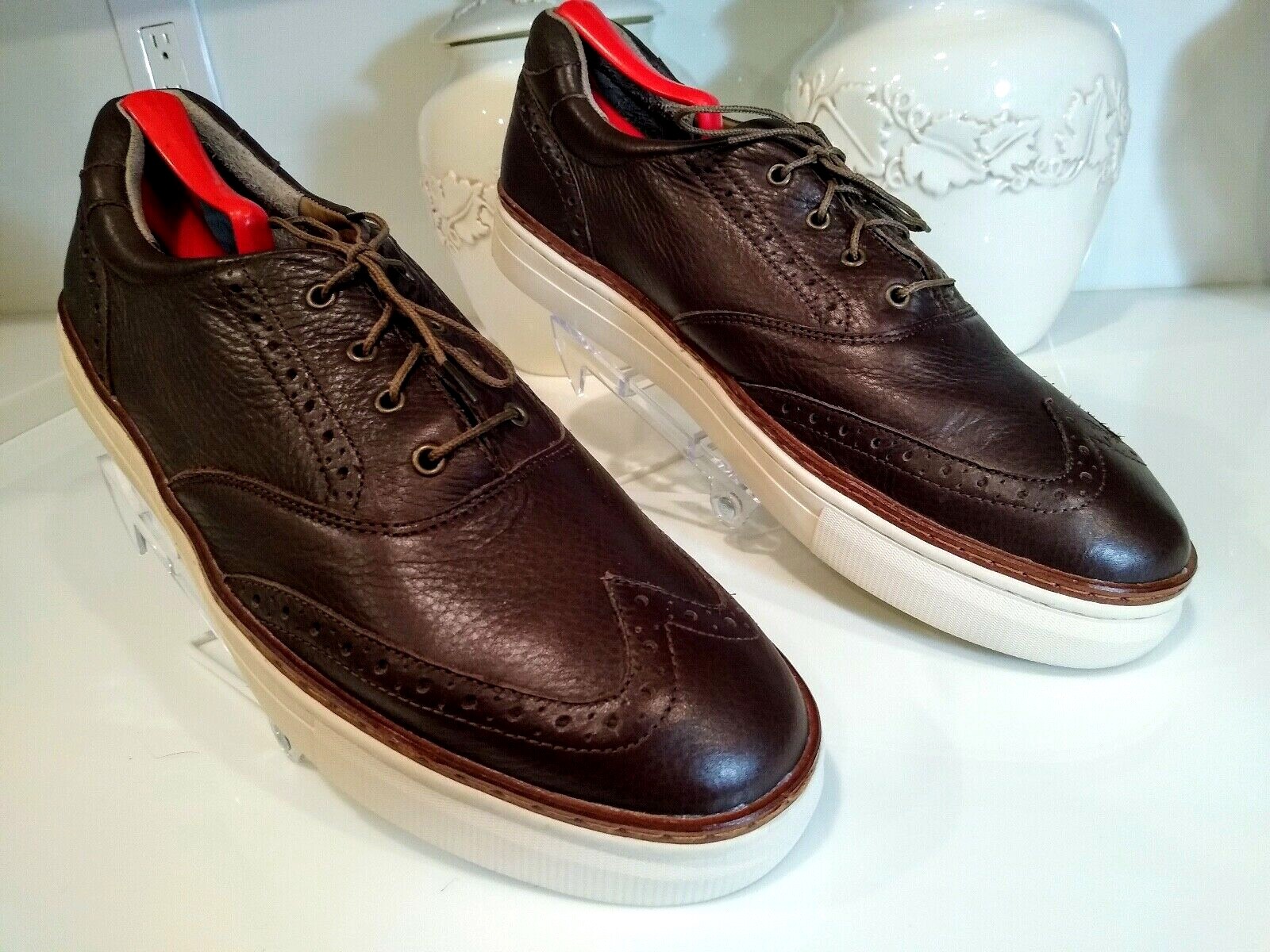 SAOLA Hush Puppies suola in gomma resistente da uomo in pelle marrone taglia 15 Oxford stringata