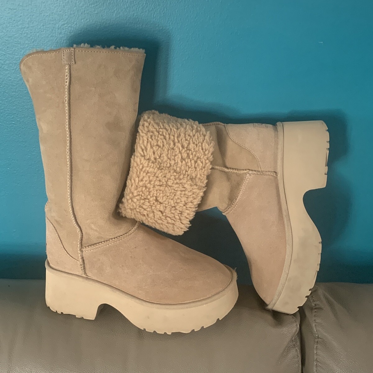 未使用 サルトル ボアブーツ Deuxieme Classe 36 UGG UGG CLASSIC NEW HEIGHTS CUFFABLE SAND TALL SUEDE WOMEN'S