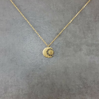 Sun Moon 2 GOLD Plated Necklace Crescent Lunar Eclipse Nature Friendship 