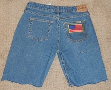 Miss Levis Sz 6 Med-Cut Off Blue Denim Jean Shorts w/Flag,Holes-Measure 28" x 8"