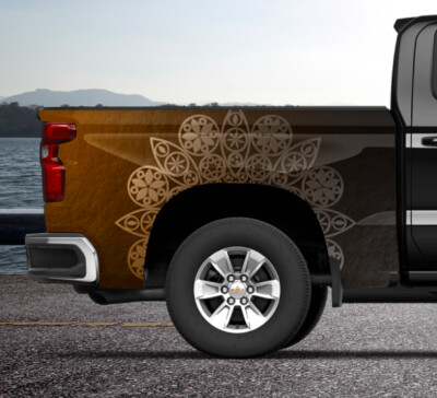 Boho Mandala Orange Zen Truck Wrap Vinyl Bed Side Graphic Decal Tailgate DSPS