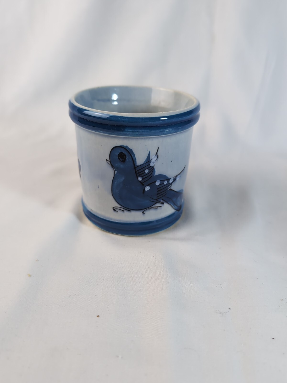 Amex Mexico Folk Art Small Ceramic Pottery Planter Bluebird Blue/Gray Signed