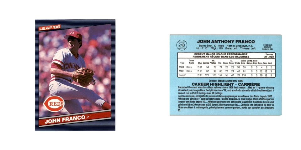 John Franco 1986 Leaf #240 Cincinnati Reds Baseball Card NM - Image 3 of 3