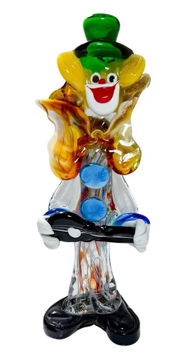 MURANO Italy Multicolor Circus Clown w/ Violin Art Glass Sculpture Figure Vtg