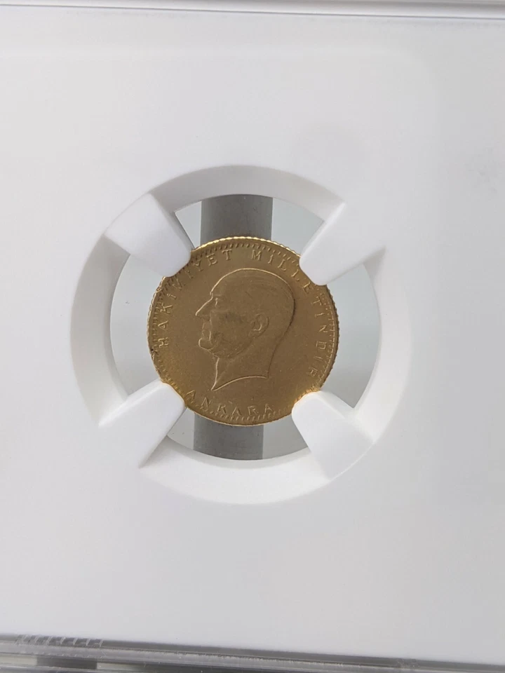 Moneda de oro 25 Kurush de Turquía NGC MS61 1923/40 *BAJA ACUÑACIÓN* Foto 2 de 4
