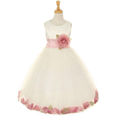IVORY DUSTY ROSE Size 12 Flower Girl Dress Party Birthday Bridesmaid Prom Formal