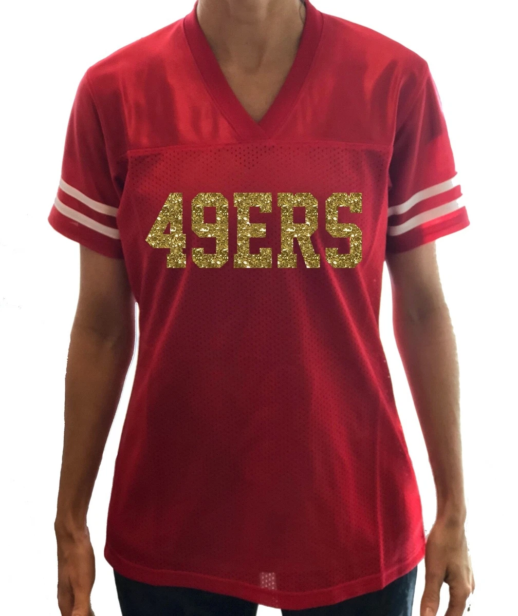 49ers Glitter Jersey, Red & Gold Shirt for Women, Football