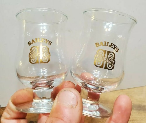 Vintage BAILEYS SHOOTER GLASSES Lot of 2 Clear Shot Glasses Gold Emblem