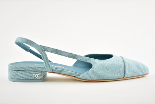 Sandalo piatto Chanel 21S Denim blu neon Mademoiselle Coco Slingback 36,5 - Foto 2 di 12