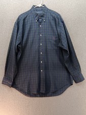 VTG Ralph Lauren Shirt Men's L Blue Green Plaid Button Up Long Sleeve Big Shirt