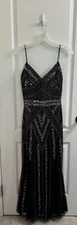 Marina Beaded Spaghetti Strap Prom-Formal Dress-Size 6 Dark Gray/Blue