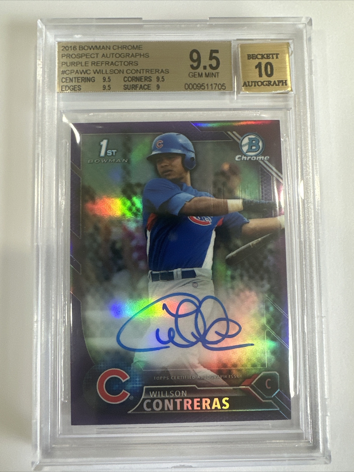 Willson Contreras 2016 Bowman Chrome Purple Refractor Auto /250 Cardinals Cubs