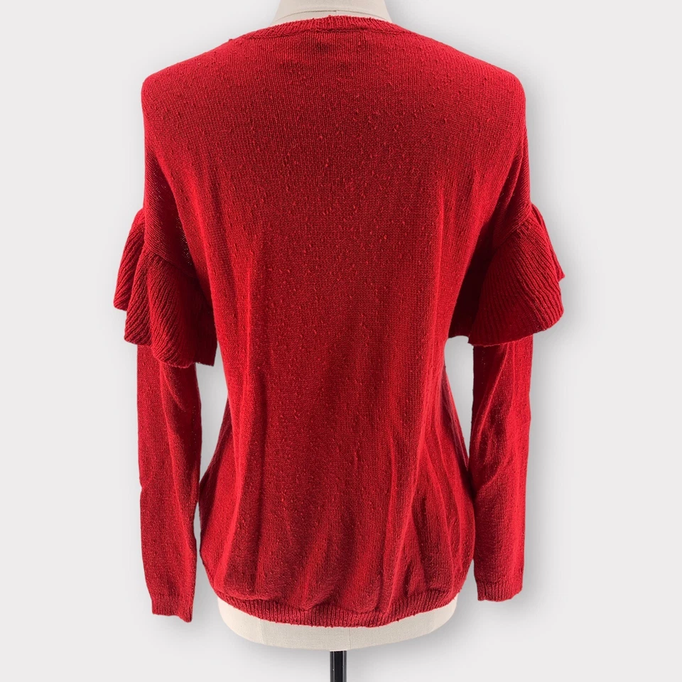 Suéter para mujer The Fifth Label rojo con volantes pequeño ligero manga larga holgado Foto 3 de 4