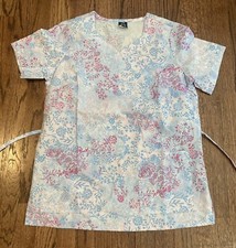 Pink Blue Floral Barco Scrub Top Size Small