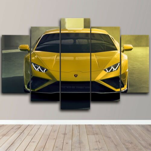Voitures de luxe jaune Lamborghini Huracan 5 pièces toile art mural impression décoration intérieure - Photo 1 sur 5