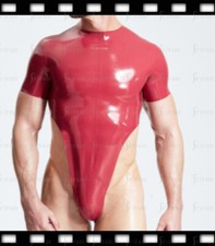 Latex Leotard Men High Custting Short Sleeves Back Zip Customie 0.4mm K5