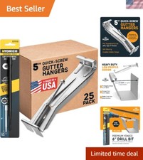 Quick Screw Gutter Hangers with 6" Drill Bit - 25 Premium Clips for Rain Gutters