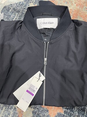 New $118 Calvin Klein Mens Matte Bomber Jacket Full Zip Dark Sapphire Sz  2XL