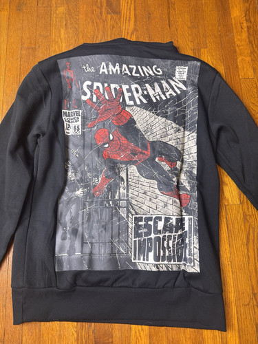 Felpa SPIDERMAN NUOVA taglia S vintage stampa fumetto fumetto nera con cappuccio - Foto 1 di 5
