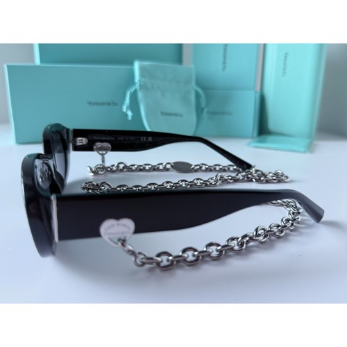 TIFFANY TF4221 8001S4 Black Silver Chain Dark Grey Lens Women Sunglasses - Picture 5 of 10