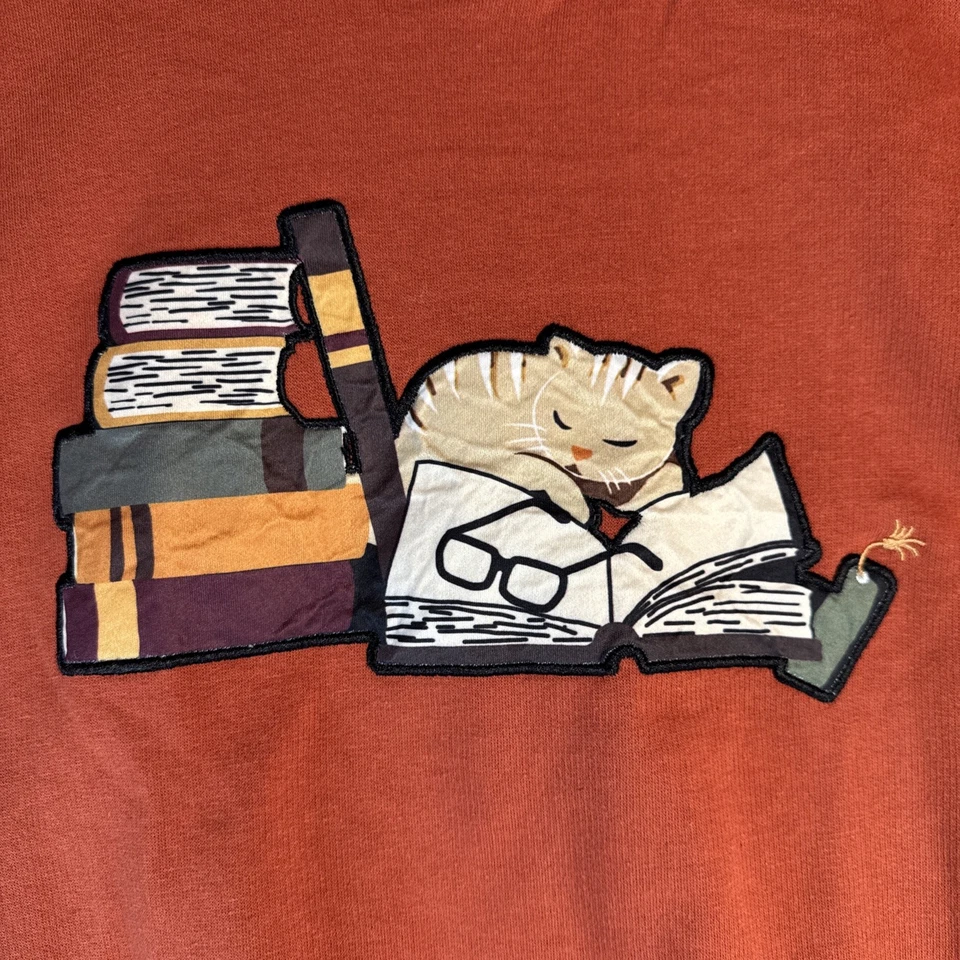 Винтажный Cat книга чтения очки ворота толстовка двойной воротник 80-х 90-х - Изображение 2 из 4