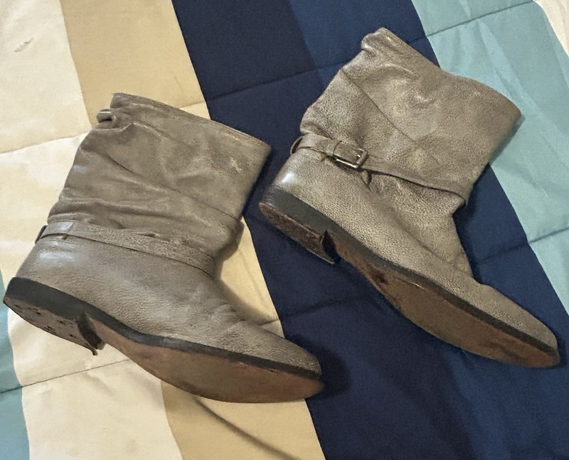 Vintage Zodiac Western Slouch Grey Leather Boots Men's Size 9 1/2D USA