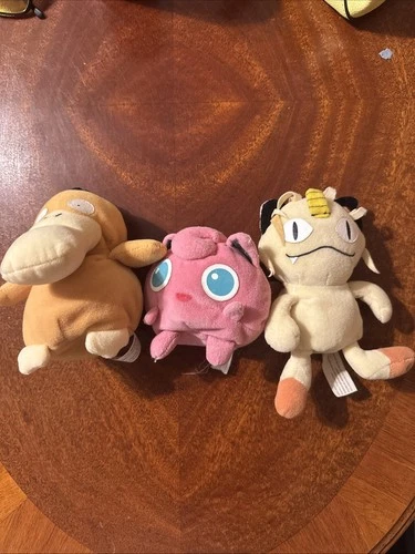 Vintage 1998 Lot of 3 Psyduck Meowth Jigglypuff Pokemon Plush Toy Hasbro 5”