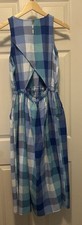 LOFT Women Blue Green Plaid Dress Medium Cut Out Seersucker Pockets Sleeveless
