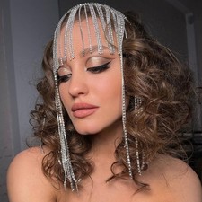 Women Rhinestone Head Long Tassel Fashion Metal Hair Chain Bride Headwear 12971