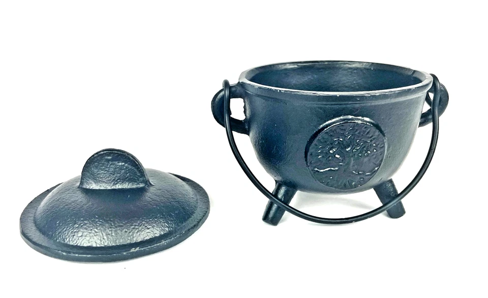 Cast Iron Cauldron w/Handle & lid - PERFECT for Incense, Smudging, & Candles - Image 3 of 4