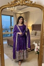 Designer Pure Chinon Silk Blue Gown Bottom With Dupatta For Party Wear