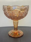 Vintage Imperial Marigold Hobstar Carnival Glass Compote/Pedestal Bowl 8” - MINT