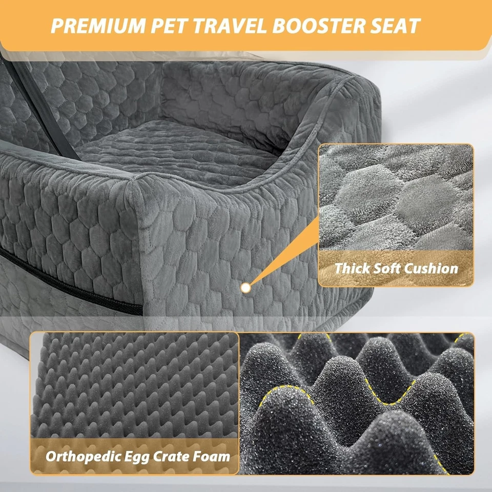 Asiento de coche para perros pequeños/medianos, asiento elevador de espuma viscoelástica para perros, seguridad de viaje Foto 2 de 4