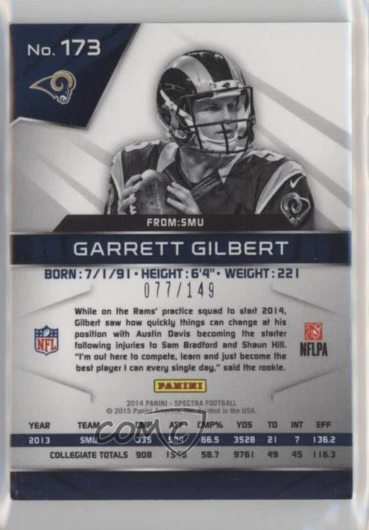 2014 Panini Spectra Rookies /149 Garrett Gilbert #173 Rookie RC - Image 2 of 2
