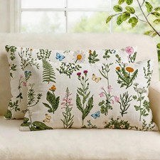 Lumbar Pillow Covers 12x20 Set of 2 Sage Green Wildflower Outdoor Spring