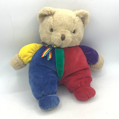 Vintage Eden Teddy Bear Plush Velour Primary Colors Rainbow Bow 12  Stuffed